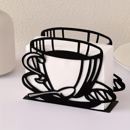 HASTHIP® 1pc Modern Metal Coffee Cup Design Napkin Holder, Kitchen Tabletop Paper Towel Dispenser Clip for Restaurant and Home Use