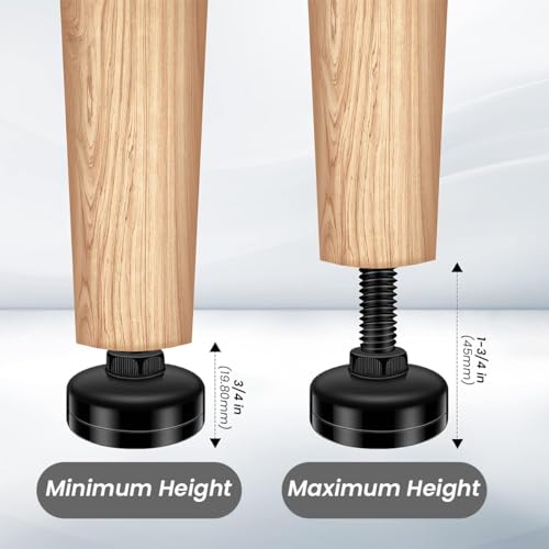 Serplex® 4 Set Adjustable Leveling Feet Heavy Duty Height Table Furniture Levelers with T Nut Kit 3/8-16 Thread for Chairs Cabinets Sofa Raiser 2PCS