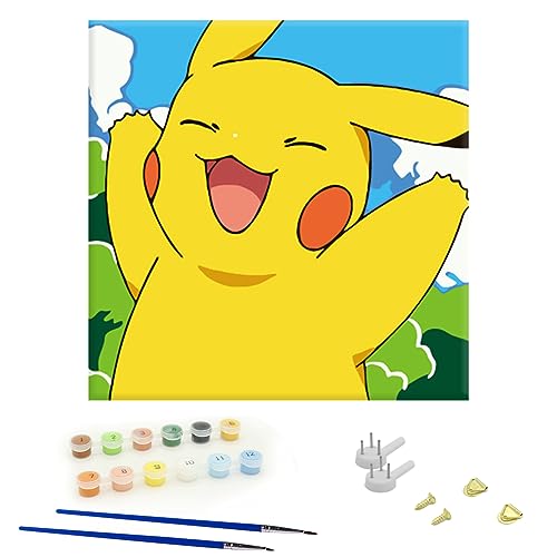 HASTHIP® Diy Oil Painting For Adults Kids, Poke-Mon Paint By Numbers Carton Pikachu Acrylic Paint By Numbers Painting Kit With Frame For Home Wall Decor, 8 * 8 Inches, Multicolor