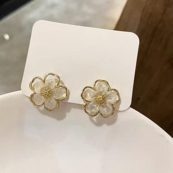 Zibuyu Floral Enamel Stud Earrings for Women featuring Camellia Design | Wedding Gift