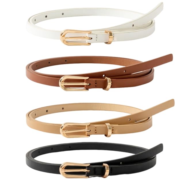 SANNIDHI® 4 Pack Women Skinny Belts for Jeans Dress Thin Waist Belt for Ladies with Gold Buckle 0.55