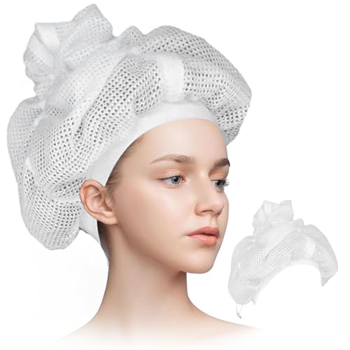 MAYCREATE® Net Plopping Cap for Drying Curly Hair, Net Plopping Satin Diffuser Cap With Drawstring, Drying Curly Hair, Net Plopping Bonnet, Net Plopping for Volume, Hood Hair Dryer for Home