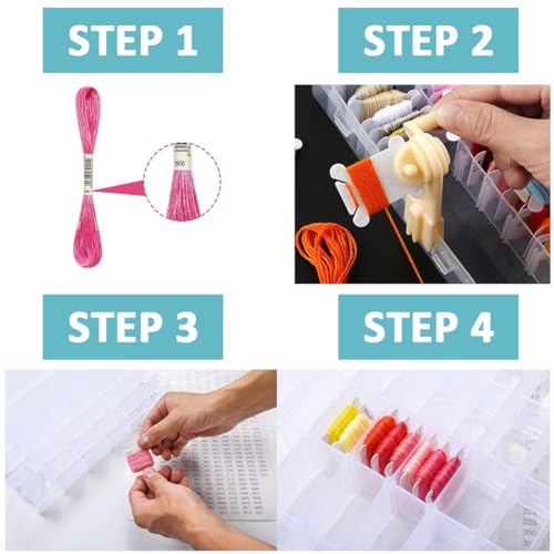 HASTHIP® Embroidery Floss Organizer Kit Cross Stitch Thread Storage Box Tools with Bobbin Winder 120PCS Plastic Bobbins Color Number Stickers DIY Floss Storage Kit