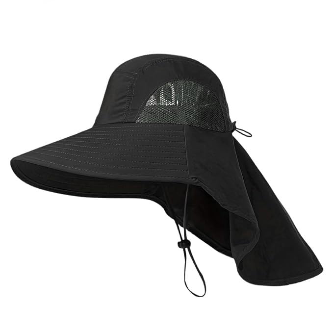 GUSTAVE® Hat for Men, UPF 50+ Protection Wide Brim & Neck Flap Bucket Hat, Round Cap, Breathable Mesh, Adjustable Fit, Windproof Strap - Fashionable & Durable for Hiking, Fishing, Gardening