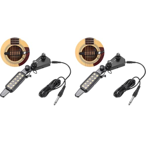 HASTHIP® Guitar Pickup 12 Pole Pieces Design Clip-On Acoustic to Electric Accessories with Tone Volume Control Plug-and-Play Transducer for Studio Live Performances 10Ft Cable 2PCS