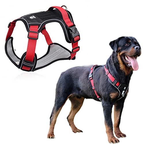 Qpets® Dog Harness, No-Pull Pet Harness with Safety Reflective Strip, Harness for Dogs Large Size, Control Handle Dog Belt Outdoor, Oxford Cloth Dog Vest Harness (Red, XL, Suitable for 22.5-45kg)