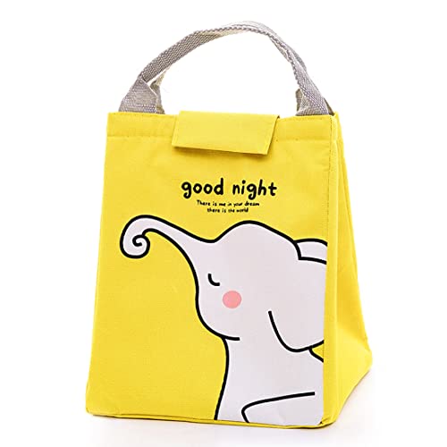 ZIBUYU® Lunch Bag Pouch Cartoon Print Waterproof Pouch Bag Insulated Tiffin Bag Oxford Cloth Lunch Box Bag Travel Lunch Pouch Thermal Bags for Adults Kids Lunch Box Bag - Yellow Elephant