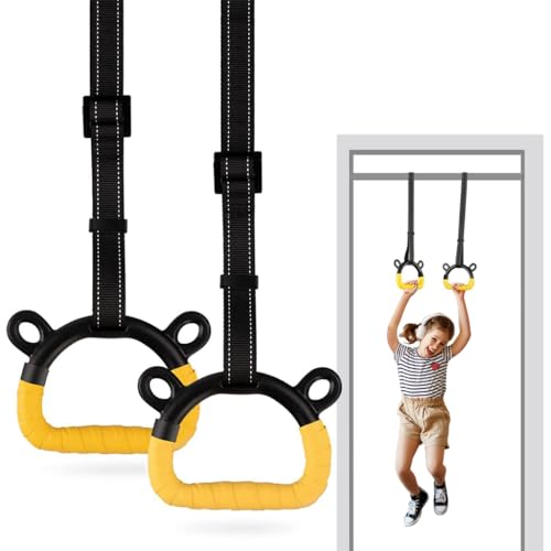 Proberos® Kids Gymnastic Rings 2 Pair with Adjustable Heavy-Duty Nylon Strap, Rubberized Grip, 360Lbs Loading, Durable Design, Ideal for Home Fitness, Gym & Outdoor Training for Kids & Teens