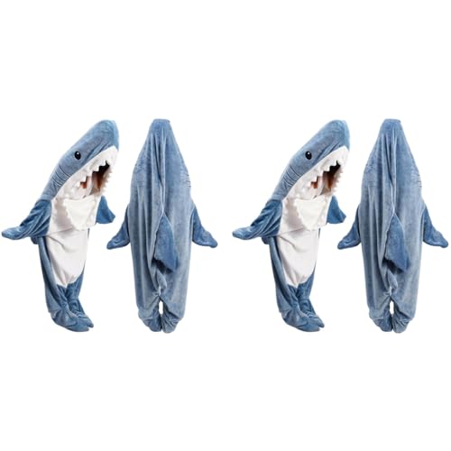 ZIBUYU® Shark Blanket Pajama for Men and Women Warm Flannel Cute Hoodie Soft Plush Wearable Sleeping Bag Cozy Onesie Party Cosplay Halloween Costume XL 2 PCS