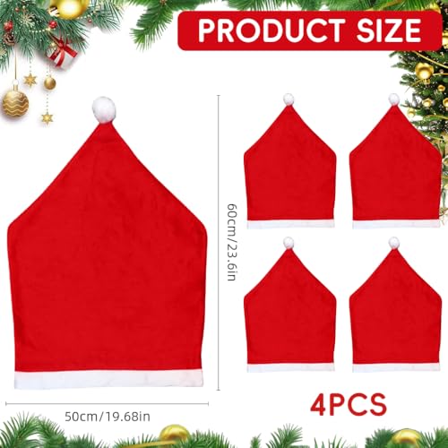 HASTHIP® 4PCS Christmas Chair Covers,Red Hat Dining Chair Slipcovers,Christmas Back Covers Kitchen for Xmas Holiday Festival Kitchen Bar Dining Room Table Decor