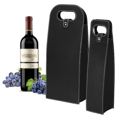 HASTHIP® 2Pcs Single Wine Bottle Gift Bags and Double Wine Bags Gifting Reusable PU Leather Wine Tote Bag Wine Gift Bag for Birthday, Wedding, Picnic Party, Christmas