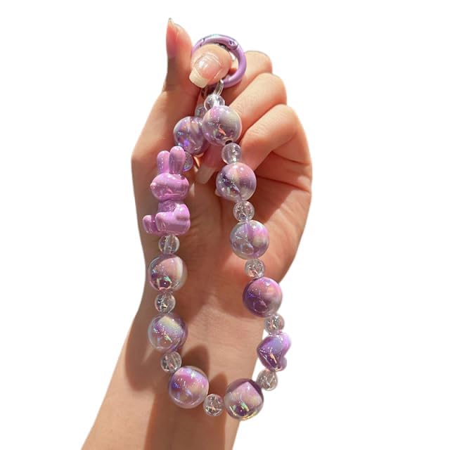 Zibuyu Beaded Phone Charm with Acrylic Heart Beads and Wristlet Chain | Cute Gift for Girls