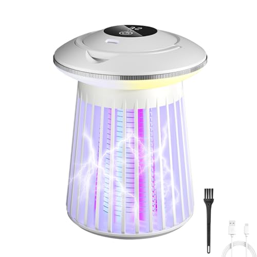 HASTHIP® 2 in 1 Electric Mosquito Swatter High Voltage RGB UV Mosquito Trap Lamp Swatter Hanging Mosquito Lamp with Folding Handle Light Cordless Desk Mosquito Trap Lamp