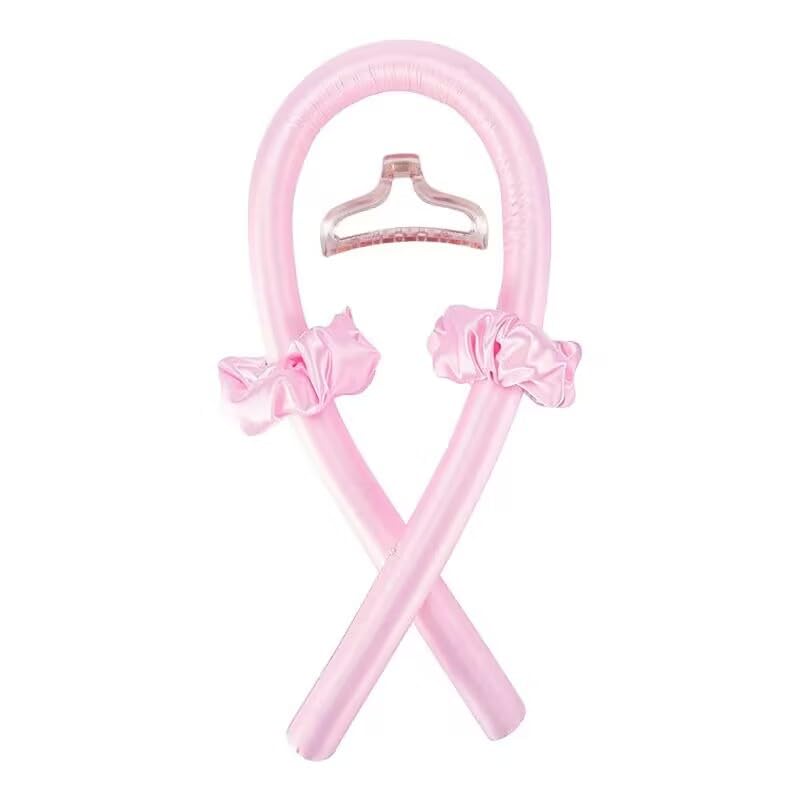 ZIBUYU Heatless Curler for Women with Hair Claw Clip and 2 Scrunchies | Soft Pink Overnight Waves