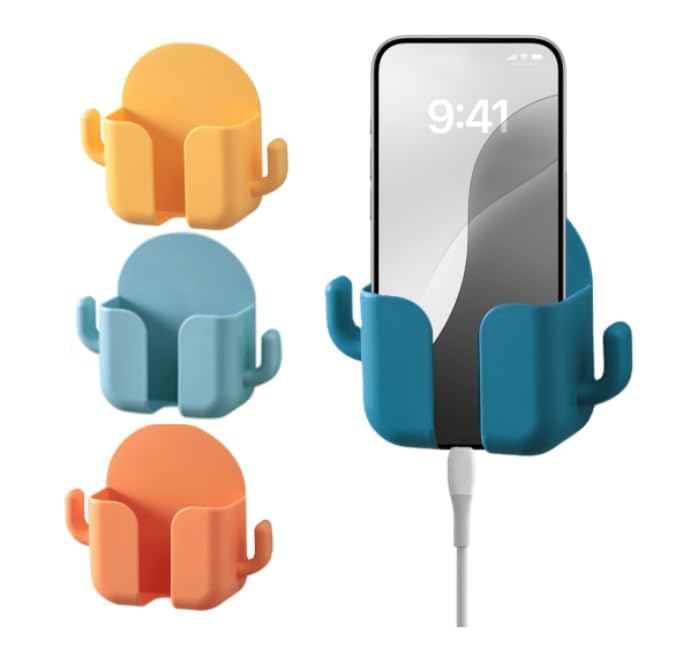 Zibuyu Wall Mount Phone Holder for Home and Office with Charging Port | 4PCS Self-Adhesive Organizer