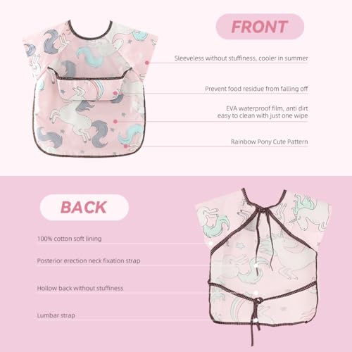 SNOWIE SOFT Sleeveless Baby Bib with Pocket Summer Toddler Bib Washable and Lightweight Waterproof EVA Baby Bib Tie Back Cartoon Print Toddler Bibs for Baby 6-24 Months
