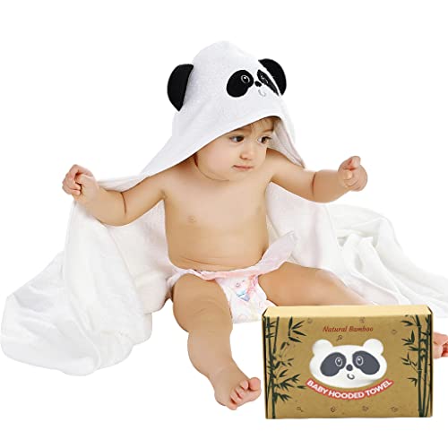 SNOWIE SOFT® Baby Bath Towel for New Born Panda Design Premium Organic Ultra Soft Baby Bathing Towel Bamboo Baby Blanket Hooded Bath Towel for Baby Boys and Girls (90cmx90cm) - Panda