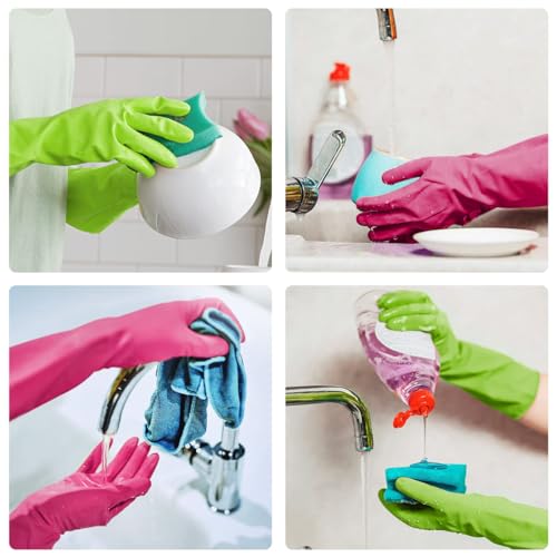 Supvox® 2 Pairs Reusable Rubber Hand Gloves, Long Elbow Hand Gloves for Cleaning, Gardening, Laundry Sanitation Home Kitchen Cleaning Gloves/Dish Washing Gloves (Green, Pink)