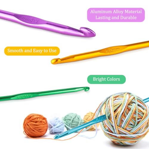 HASTHIP® 74PCS Crochet Hooks Set Ergonomic Handle with Stitch Markers Large Eye Blunt Needles Multicolor Aluminum Knitting Needles for Arthritic Hands