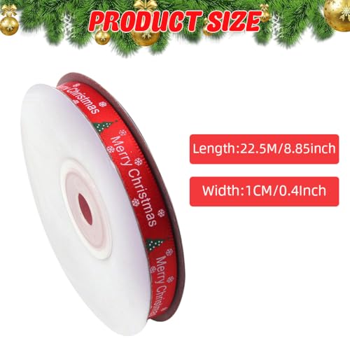 HASTHIP® Christmas Ribbon Roll 25 Yard Ribbons for Gift Wrapping, Decorative Red Printed Merry Christmas Tree Fecor Items Ribbons for Decoration, 1cm Width