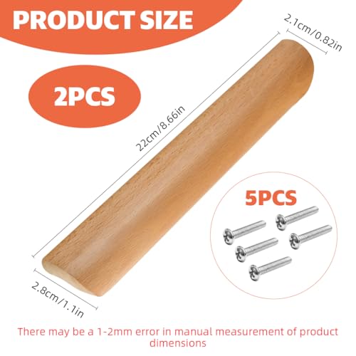 HASTHIP® 2Pcs Wooden Cabinet Pulls Pre-Punched Furniture Pull Handles, 8.6'' Rounded Half-Cylinder Curved Minimalist Wooden Handle for Cabinet, Wardrobe, Sliding Door & Drawer