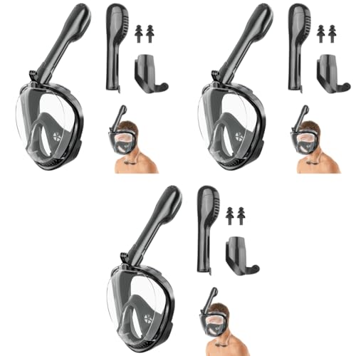 Proberos® Adult Snorkel Mask 180° Wide Angle View Anti-Fog Snorkeling Face with Drain Valve Detachable Breathing Tube Design Full Face Diving Gear Camera Mount L/XL 3 PCS