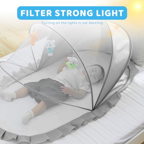 SNOWIE SOFT® Mosquito Net for Baby, Foldable Baby Crib Mosquito Net, Breathable and Transparent Netting Canopy, Fits Most Cribs and Beds for Newborns to 24 Months, 125x65x60cm (Grey)