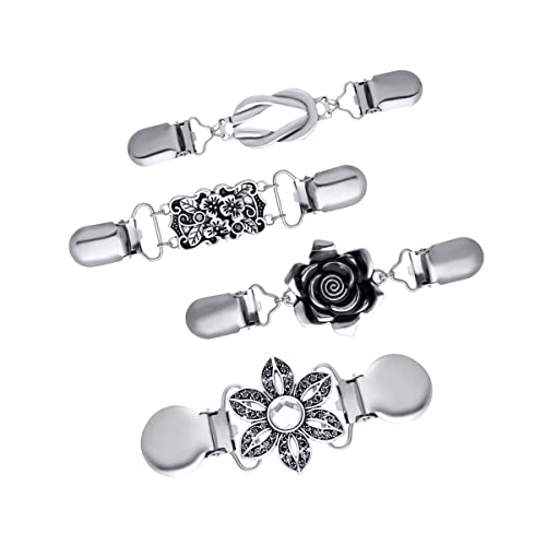 SANNIDHI® 4pcs Sweater Shawl Clips Set Vintage Metal Cardigan Collar Clips Flower Pattern Shirt Dress Clips Brooch for Women Girls