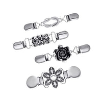 SANNIDHI® 4pcs Sweater Shawl Clips Set Vintage Metal Cardigan Collar Clips Flower Pattern Shirt Dress Clips Brooch for Women Girls