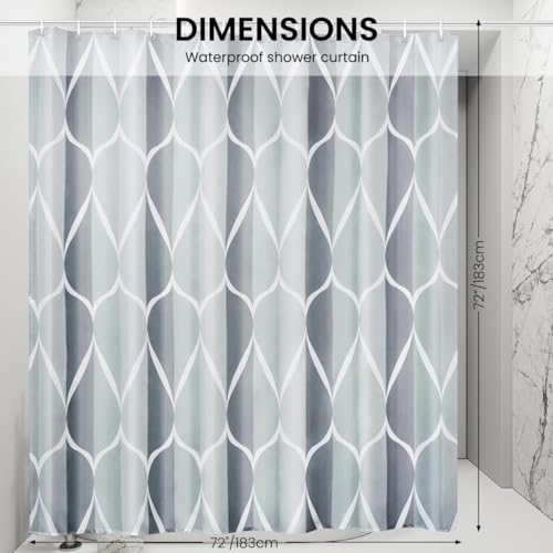 Supvox® Waterproof Bathroom Shower Curtain with Weighted Hem and Hooks, Minimalist Grey Line Design, 71''x71'', Durable and Stylish for Modern Bathtub/Shower Stall Use