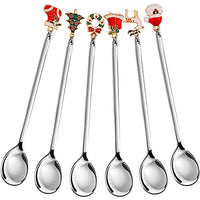 ZIBUYU® Silver 6Pcs 304 Stainless Steel Christmas Coffee Spoon Set for Ice Cream, Soup, Sugar, Dessert, Teaspoons, Mixing Stirrer, Kitchen, Tableware, Christmas Gift