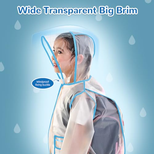 PALAY Kids Raincoat 3-5 Years Old Toddlers Raincoat Cartoon EVA Rain Jacket Knee Length Raincoat with Hood & Intergrated Backpack Rain Cover Preschool Kids Raincoat for