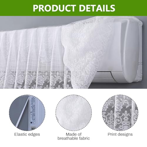 HASTHIP® Dust Cover for Air Conditioner Floral Lace 1-1.5p Split Full Coverage Inner AC Dust Proof Even Airflow Distribution Hand Washable Reusable 3 PCS