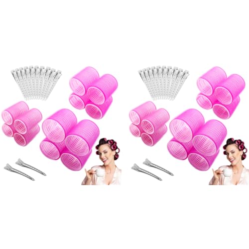 MAYCREATE® Heatless Hair Curler Hair Roller for Women Girls, 12pcs Hair Curler Rollers Kit & 12 Bang Clips - 3 Sizes, Jumbo, Large & Medium 24 PCS