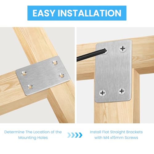 Serplex® 60PCS Furniture Mounting Plates with Screws 1.3mm Thickness Stainless Steel Metal Straight Brace Mending Fixing Corner for Wood Shelves Cabinet 2.4inch x 1.5inch