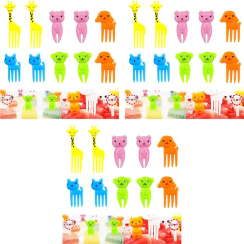 HASTHIP® 30PCS Dessert Fruit Forks for Kids Cute Animals Mini Cartoon Toothpick Cake Pastry Party Supply Reusable Food Grade Plastic Random Color Giraffe