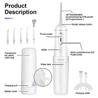 HANNEA® Dental Flosser for Teeth Cleaner, Cordless Water Oral Irrigator 4 Cleaning Mode with 5 Jet Tips Water Dental Floss IPX7 Powerful battery for Teeth Cleaning Braces, Home, Travel