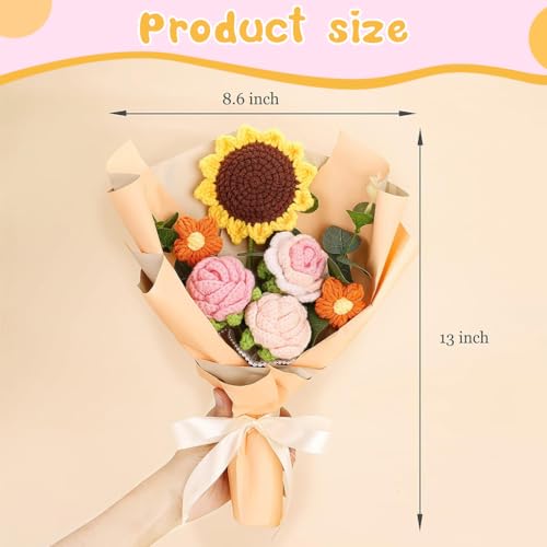 HASTHIP® Handmade Crochet Flowers Bouquet Sunflowers Roses Desk Decoration Gift Box Packed Versatile Easy Maintenance Ideal for Indian Women Mother's Day Birthdays 2 PCS