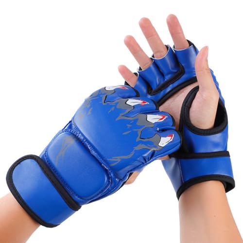 Optifit® Boxing Gloves for Men Blue Print MMA Gloves with Adjustable Wristband, Breathable Fingerless MMA Gloves for Boxing, Muay Thai and Sparring Sessions, Punching Gloves, 1 Pair