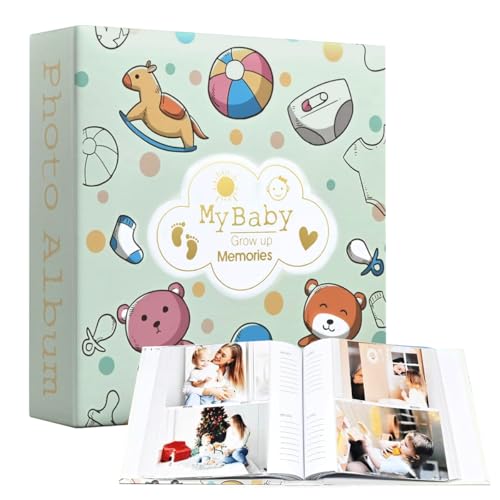 HASTHIP® Baby Memory Book Photo Album for 6'' Photoes, 200-Capacity Cartoon Hardcover Baby Growth Journal Photo & Handwritten Photo Album Baby Milestone Album Shower Gift
