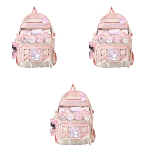 Climberty® Kawaii Melody School Backpack for Girls Multi-Compartment Book Bag with DIY Accessories Pink Cartoon 3 PCS