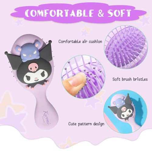 MAYCREATE® Toddler Hair Brush for Girls Kuromi Paddle 5.3 Inches Kids Detangler Oval Scalp Massager Cartoon Comb 3 PCS