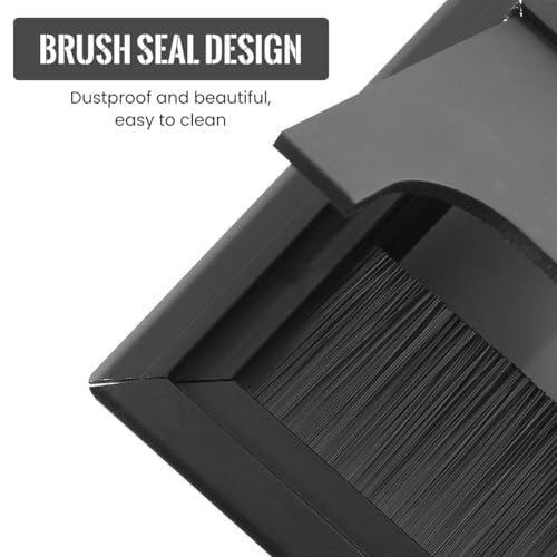 HASTHIP® Desk Hole Cap 80x80mm Black Square Aluminium Cable Management Cover with Flip Lid Dust-Proof Brush for Office PC Workspace Organization 3PCS