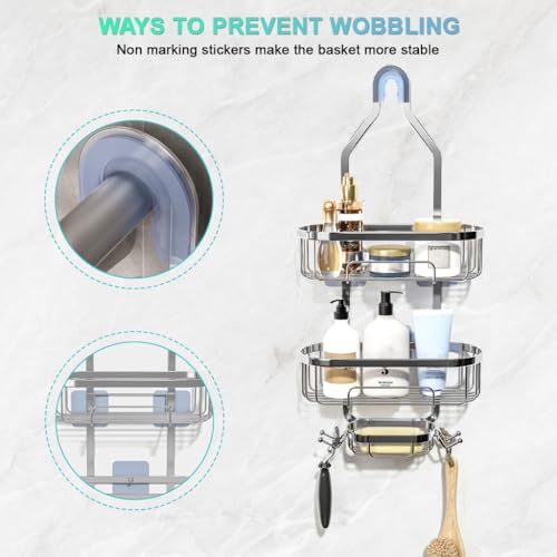Supvox® Wall Shower Caddy for Bathroom 2 Tier No-Drill Adhesive Mount Organizer Quick-Dry Mounted Shelves with Hook Soap Rack Rustproof Corner Storage 2PCS