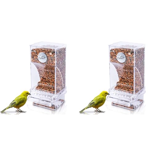 Qpets® Bird Feeder for Cage Birds Food Parrot Seed Feeders with Perch Acrylic Transparent Seed Food Container Cages for Lovebirds Parakeets 3.35 x 2.95 x 7.28 inches 2PCS