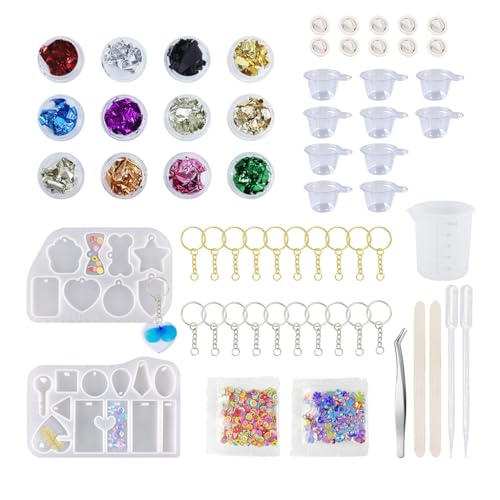 HASTHIP® 48PCS Pendant Trays Kit, Moon Rotation Double Side Round Blank Bezel Pendant Trays, Glass Dome Tiles Clear Cameo and Pendant Buckle for DIY Resin Photo Breastmilk Jewelry Making