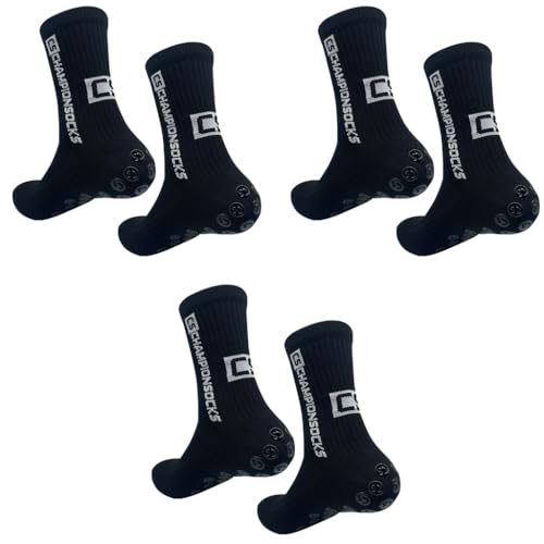 Proberos® Men Down Anti-Slip Sport Sock Football Socks for Adult Young Calf Length Grip Stockings with Pad Technology Black 3PCS