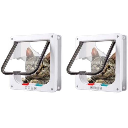 Qpets® Large Cat Door 4 Way Locking Pet Door for Small Dog Indoor Pet House Flap Flexible in Out Lockable One Way Two 28 x 25 x 5.5CM 2 PCS