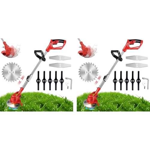 HASTHIP® Garden Electric Weed Eater 24V Cordless Grass Cutter Brush Machine Retractable Trimmer with Blades String for Lawn No Battery Charger 2 PCS