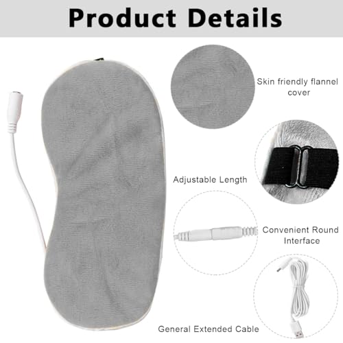 HANNEA® Heated Eye Mask for Sleeping USB Electric Dry Heat Compress Heating Pad with Temperature Timer Control Relieve Strain Puffy Eyes Grey 3 PCS